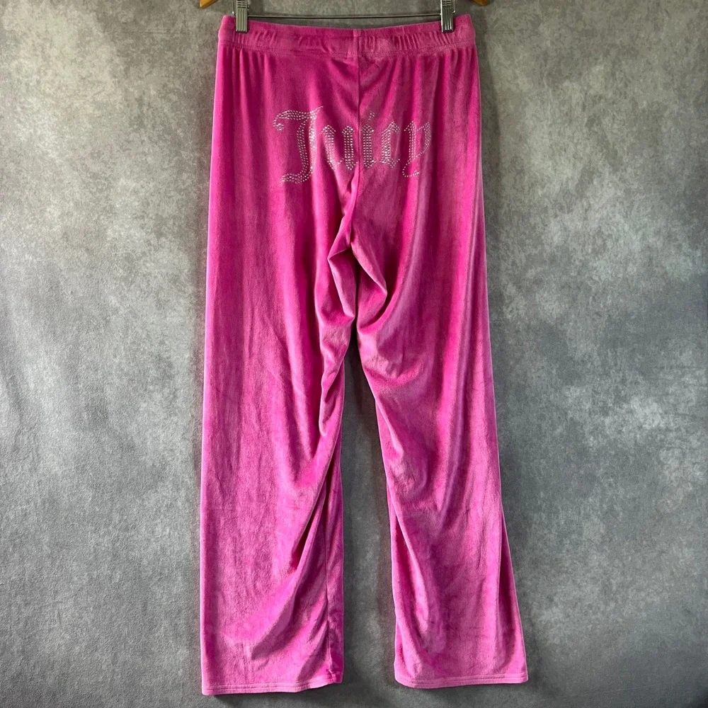 Juicy Couture Velour Lounge Set Women Large Pink Rhinestone Tank Wide Leg Pants